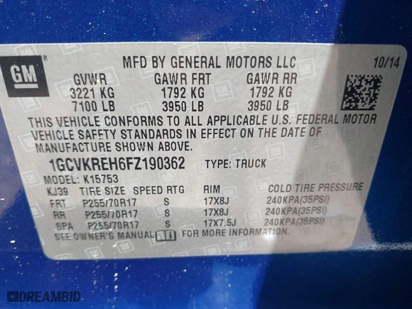 2015 Chevrolet Silverado 1500 LT with VIN 1GCVKREH6FZ190362, listed as a IAAI auction lot 42041726 with 130,723 mi miles. Bid and sale history available at carsss.com. Image 9.