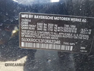 2015 BMW X5 xDrive35i with VIN 5UXKR0C53F0K62348, listed as a IAAI auction lot 41969164 with 122,612 mi miles. Bid and sale history available at carsss.com. Image 9.