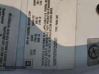 2000 Pontiac Grand Am SE1 with VIN 1G2NF52T6YC525801, listed as a Copart auction lot 59334335 with Not provided miles and Salvage title. Bid and sale history available at DreamBid. Image 13.