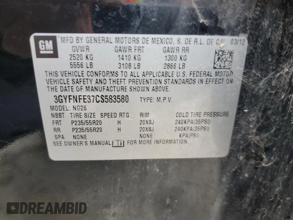 2012 Cadillac SRX Premium Collection z VIN 3GYFNFE37CS583580, wystawiony jako Copart lot #48160185 z przebiegiem 125 452 mil mil oraz Szkoda całkowita • Salvage title. Historia ofert i sprzedaży dostępna na DreamBid. Obrazek 15.