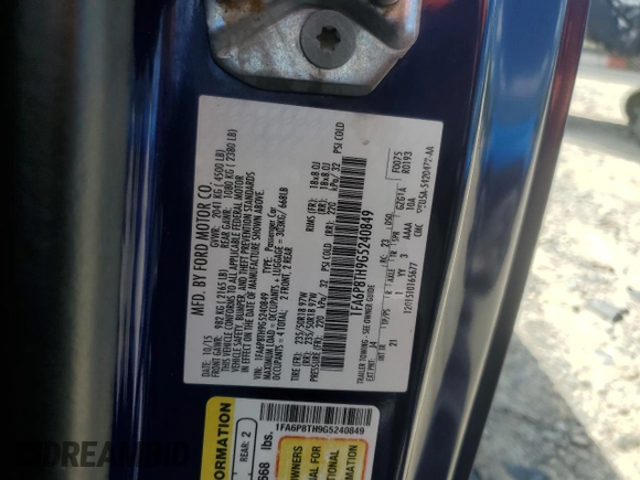 2016 Ford Mustang EcoBoost with VIN 1FA6P8TH9G5240849, listed as a Copart auction lot 52997955 with 133,543 mi miles and Salvage Title. Bid and sale history available at DreamBid. Image 14.