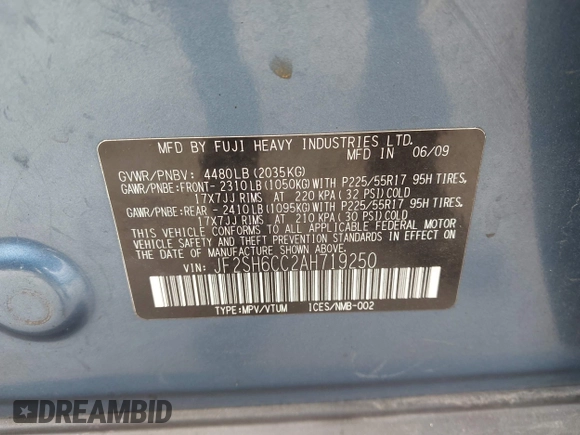 2010 Subaru Forester X Premium with VIN JF2SH6CC2AH719250, listed as a IAAI auction lot 42426632 with 255,283 mi miles and . Bid and sale history available at DreamBid. Image 9.