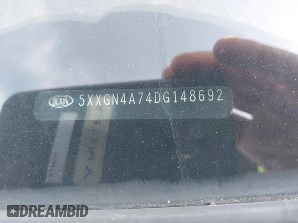 2013 Kia Optima EX with VIN 5XXGN4A74DG148692, listed as a IAAI auction lot 42184122 with 231,133 mi miles and . Bid and sale history available at DreamBid. Image 9.