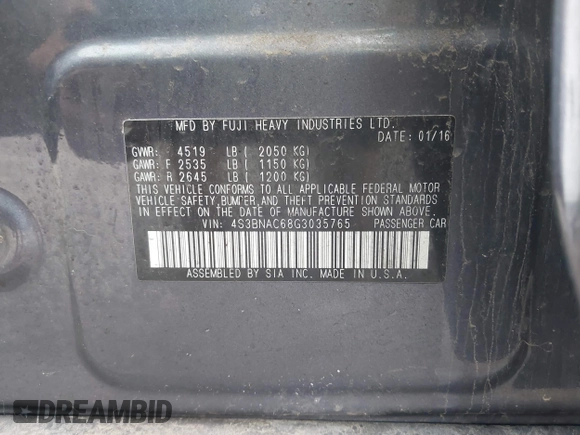 2016 Subaru Legacy Premium with VIN 4S3BNAC68G3035765, listed as a IAAI auction lot 42484491 with 80,044 mi miles and . Bid and sale history available at DreamBid. Image 9.