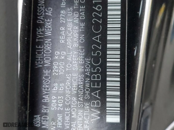 2010 BMW 6 Series 650i with VIN WBAEB5C52AC226140, listed as a Copart auction lot 84452814 with 60,728 mi miles and Salvage Title. Bid and sale history available at carsss.com. Image 12.