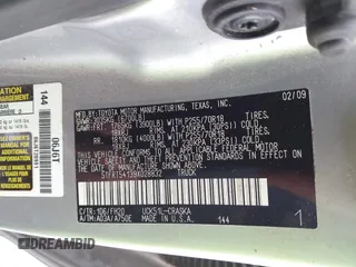 2009 Toyota Tundra SR5 with VIN 5TFRT54139X028832, listed as a IAAI auction lot 41277872 with Not Provided miles and . Bid and sale history available at DreamBid. Image 9.