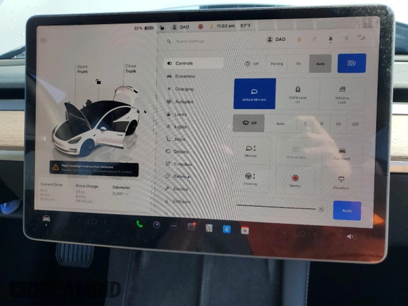 2023 Tesla Model 3 with VIN 5YJ3E1EA9PF558527, listed as a Copart auction lot 48754535 with 21,801 mi miles and Salvage Title. Bid and sale history available at DreamBid. Image 9.