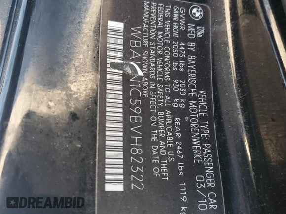 2011 BMW 1 Series 128i with VIN WBAUN1C59BVH82322, listed as a Copart auction lot 49230315 with 163,458 mi miles and Salvage Title. Bid and sale history available at carsss.com. Image 12.