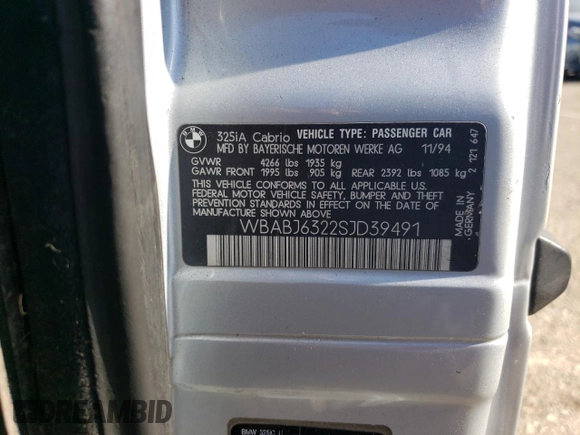 1995 BMW 3 Series 325iC with VIN WBABJ6322SJD39491, listed as a Copart auction lot 73133664 with 585,935 mi miles and Salvage Title. Bid and sale history available at carsss.com. Image 12.