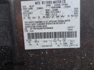 2007 Ford F-150 STX with VIN 1FTRF02287KD58465, listed as a Copart auction lot 88449925 with 0 mi miles and Salvage Title. Bid and sale history available at carsss.com. Image 13.