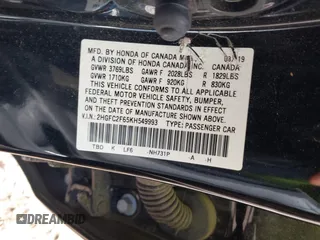 2019 Honda Civic LX with VIN 2HGFC2F65KH549993, listed as a IAAI auction lot 40394538 with 92,951 mi miles and . Bid and sale history available at DreamBid. Image 9.