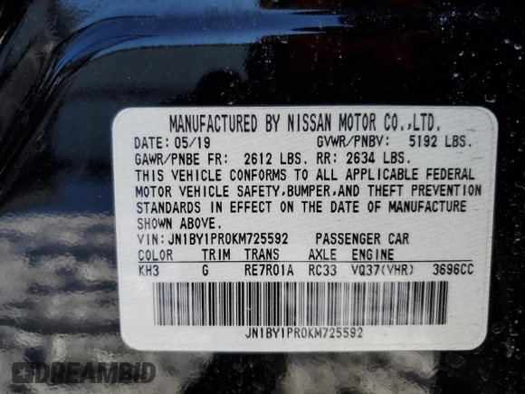 2019 Infiniti Q70 Luxe с VIN JN1BY1PR0KM725592, выставлен на аукционе Copart как лот 42179145 с пробегом 109 493 миль миль и Списание • Salvage title. История ставок и продаж доступна на DreamBid. Изображение 14.