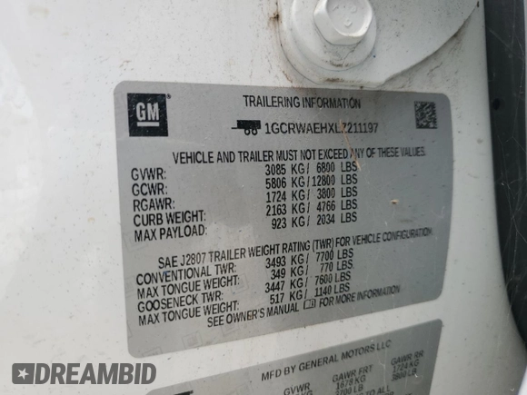 2020 Chevrolet Silverado 1500 Work Truck with VIN 1GCRWAEHXLZ211197, listed as a Copart auction lot 54331165 with Not Provided miles and Salvage Title. Bid and sale history available at DreamBid. Image 12.