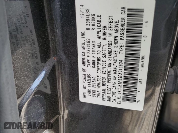 2015 Acura TLX z VIN 19UUB1F39FA010534, wystawiony jako Copart lot #53832965 z przebiegiem 135 311 mil mil oraz Szkoda całkowita • Salvage title. Historia ofert i sprzedaży dostępna na DreamBid. Obrazek 12.