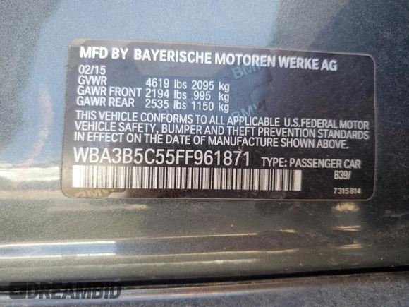 2015 BMW 3 Series 328i xDrive с VIN WBA3B5C55FF961871, выставлен на аукционе Copart как лот 56194425 с пробегом Не указан миль и Чистый • Clean title. История ставок и продаж доступна на DreamBid. Изображение 13.
