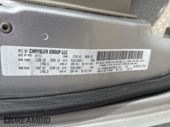 2011 Chrysler Town & Country Limited with VIN 2A4RR6DGXBR783676, listed as a Copart auction lot 47818865 with 126,082 mi miles and Clean Title. Bid and sale history available at carsss.com. Image 10.
