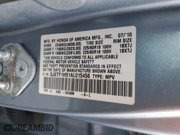 2010 Honda Accord Crosstour EX-L with VIN 5J6TF1H51AL015456, listed as a Copart auction lot 75707314 with 138,073 mi miles and Salvage Title. Bid and sale history available at carsss.com. Image 12.