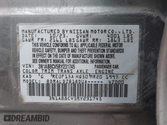 2024 Nissan Sentra SV with VIN 3N1AB8CV5RY231745, listed as a IAAI auction lot 41512325 with 30,802 mi miles. Bid and sale history available at carsss.com. Image 9.