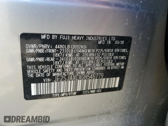 2016 Subaru Forester 2.5i Touring with VIN JF2SJAXCXGH546779, listed as a Copart auction lot 47092835 with 112,396 mi miles and Clean Title. Bid and sale history available at carsss.com. Image 12.