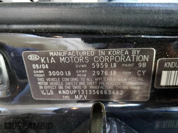 2005 Kia Sedona LX with VIN KNDUP131356663462, listed as a Copart auction lot 78037404 with 131,793 mi miles and Salvage Title. Bid and sale history available at carsss.com. Image 13.