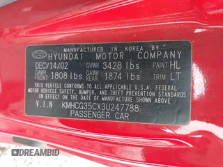 2003 Hyundai Accent GL z VIN KMHCG35CX3U247788, wystawiony jako IAAI lot #42254692 z przebiegiem 89 560 mil mil oraz . Historia ofert i sprzedaży dostępna na DreamBid. Obrazek 9.