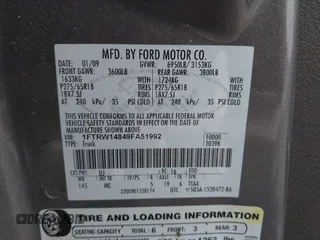 2009 Ford F-150 XL with VIN 1FTRW14849FA51992, listed as a IAAI auction lot 41444548 with 1 mi miles. Bid and sale history available at carsss.com. Image 9.