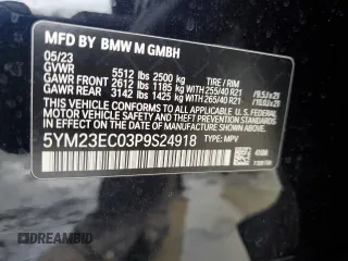 2023 BMW X4 M with VIN 5YM23EC03P9S24918, listed as a Copart auction lot 45127705 with 9,817 mi miles and Salvage Title. Bid and sale history available at carsss.com. Image 13.