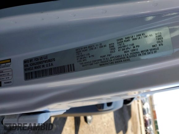 2023 Jeep Wrangler Sport S with VIN 1C4HJXDNXPW596370, listed as a Copart auction lot 48367785 with 37,325 mi miles and Salvage Title. Bid and sale history available at DreamBid. Image 13.