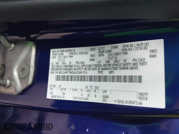 2016 Ford Escape S with VIN 1FMCU0F78GUC00113, listed as a IAAI auction lot 42015077 with 98,890 mi miles. Bid and sale history available at carsss.com. Image 9.