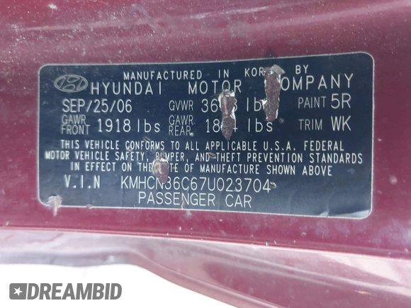 2007 Hyundai Accent SE with VIN KMHCN36C67U023704, listed as a IAAI auction lot 41631710 with 171,793 mi miles. Bid and sale history available at carsss.com. Image 9.
