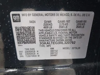 2024 GMC Terrain SLE with VIN 3GKALTEG3RL320792, listed as a IAAI auction lot 41698337 with 16,683 mi miles and . Bid and sale history available at DreamBid. Image 9.