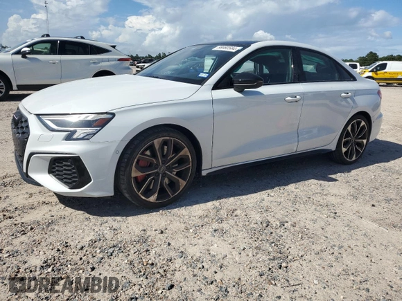 2023 Audi S3 Premium Plus z VIN WAUH3DGY2PA048968, wystawiony jako Copart lot #58960584 z przebiegiem 9 861 mil mil oraz Szkoda całkowita • Salvage title. Historia ofert i sprzedaży dostępna na DreamBid. Obrazek 1.