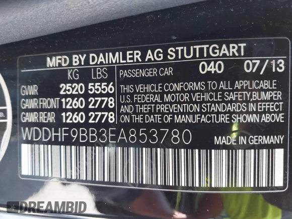 2014 Mercedes-Benz E 550 Sport with VIN WDDHF9BB3EA853780, listed as a IAAI auction lot 42098579 with 156,713 mi miles and . Bid and sale history available at DreamBid. Image 9.