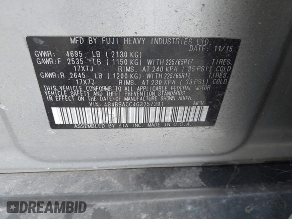 2016 Subaru Outback Premium с VIN 4S4BSACC4G3257391, выставлен на аукционе IAAI как лот 42402282 с пробегом 108 897 миль миль и . История ставок и продаж доступна на DreamBid. Изображение 9.