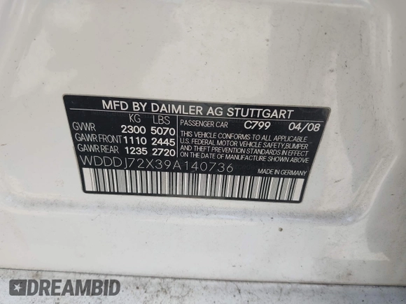 2009 Mercedes-Benz CLS 550 with VIN WDDDJ72X39A140736, listed as a IAAI auction lot 42123417 with Not provided miles and . Bid and sale history available at DreamBid. Image 9.