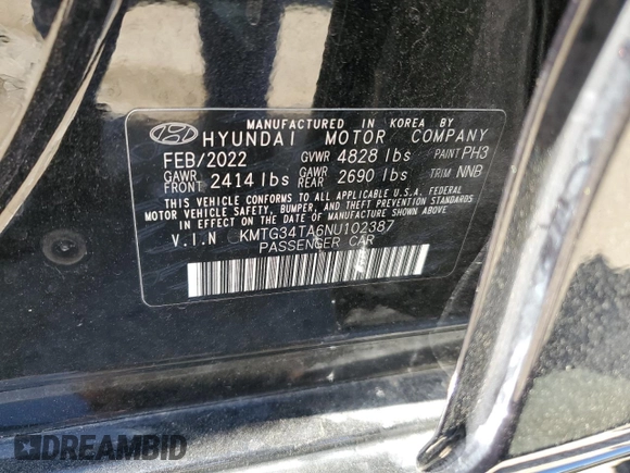 2022 Genesis G70 2.0T z VIN KMTG34TA6NU102387, wystawiony jako Copart lot #57135504 z przebiegiem 15 769 mil mil oraz Szkoda całkowita • Salvage title. Historia ofert i sprzedaży dostępna na DreamBid. Obrazek 14.