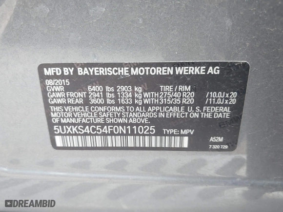 2015 BMW X5 xDrive35d with VIN 5UXKS4C54F0N11025, listed as a IAAI auction lot 41603996 with 138,540 mi miles. Bid and sale history available at carsss.com. Image 9.