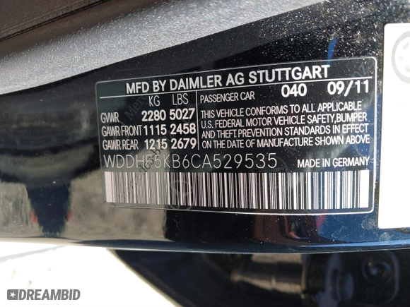 2012 Mercedes-Benz E-Class E 350 Luxury with VIN WDDHF5KB6CA529535, listed as a IAAI auction lot 41821183 with 140,820 mi miles. Bid and sale history available at carsss.com. Image 9.