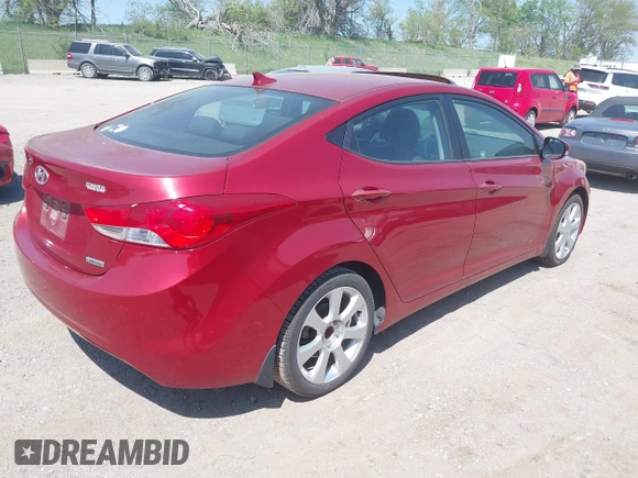 2012 Hyundai Elantra Limited with VIN KMHDH4AE8CU449009, listed as a IAAI auction lot 42228159 with 104,018 mi miles and . Bid and sale history available at DreamBid. Image 4.