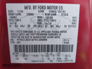 2007 Ford Escape XLT with VIN 1FMCU03147KC00069, listed as a IAAI auction lot 41343434 with 209,220 mi miles. Bid and sale history available at carsss.com. Image 9.