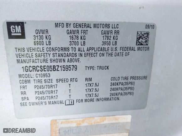 2011 Chevrolet Silverado 1500 LT with VIN 1GCRCSE05BZ159579, listed as a IAAI auction lot 41618657 with 215,578 mi miles. Bid and sale history available at carsss.com. Image 9.