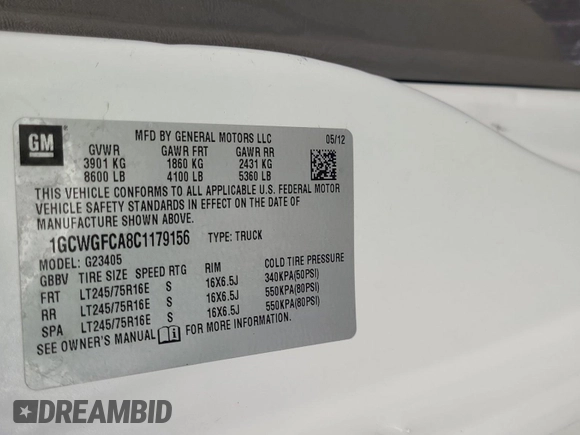 2012 Chevrolet Express Cargo with VIN 1GCWGFCA8C1179156, listed as a IAAI auction lot 42667299 with 168,910 mi miles and . Bid and sale history available at DreamBid. Image 27.
