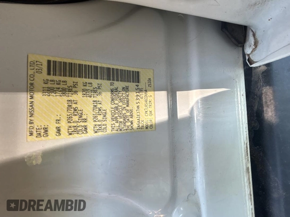 2017 Nissan Titan SV with VIN 1N6AA1EJ7HN539154, listed as a Copart auction lot 55880185 with 133,933 mi miles and Clean Title. Bid and sale history available at DreamBid. Image 10.