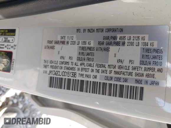 2013 Mazda 5 Touring with VIN JM1CW2CLXD0151396, listed as a IAAI auction lot 40479013 with 118,314 mi miles and . Bid and sale history available at DreamBid. Image 9.