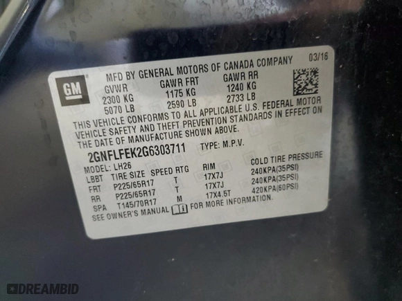 2016 Chevrolet Equinox LT with VIN 2GNFLFEK2G6303711, listed as a Copart auction lot 52701745 with 112,353 mi miles and Clean Title. Bid and sale history available at carsss.com. Image 13.