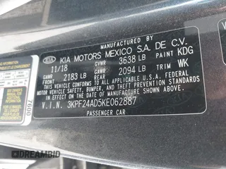 2019 Kia Forte LXS with VIN 3KPF24AD5KE062887, listed as a IAAI auction lot 41627225 with 118,119 mi miles. Bid and sale history available at carsss.com. Image 9.