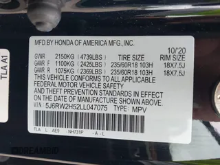 2020 Honda CR-V EX with VIN 5J6RW2H52LL047075, listed as a IAAI auction lot 42517112 with 71,769 mi miles and . Bid and sale history available at DreamBid. Image 9.