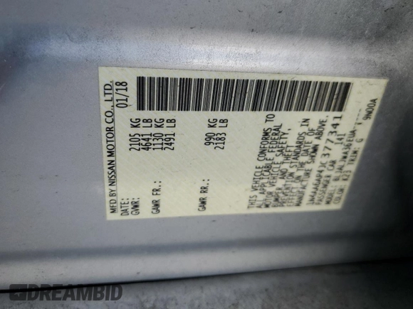 2018 Nissan Maxima S with VIN 1N4AA6AP4JC377341, listed as a Copart auction lot 51349225 with 104,236 mi miles and Salvage Title. Bid and sale history available at DreamBid. Image 12.