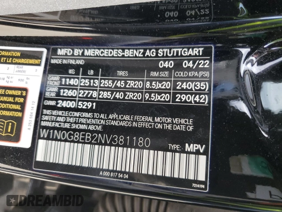 2022 Mercedes-Benz GLC 300 z VIN W1N0G8EB2NV381180, wystawiony jako Copart lot #48484175 z przebiegiem 36 719 mil mil oraz Szkoda całkowita • Salvage title. Historia ofert i sprzedaży dostępna na DreamBid. Obrazek 14.