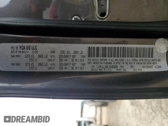 2020 Jeep Cherokee Latitude Plus with VIN 1C4PJLLB0LD605854, listed as a Copart auction lot 44743905 with 112,637 mi miles and Salvage Title. Bid and sale history available at carsss.com. Image 15.